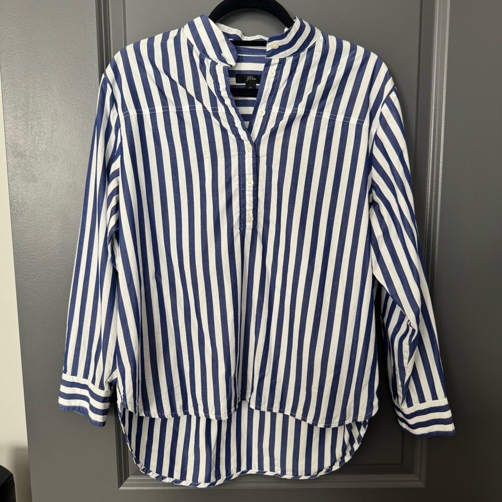 J. Crew Blue and White Striped Button-Up Shirt